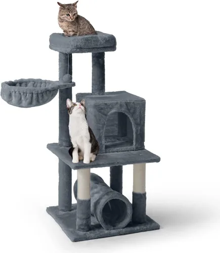 Vista 19 de BOWHAUS Árbol alto para gatos grandes o gatitos de interior, árbol de actividades para gatos de varios niveles con postes rascadores, hamaca