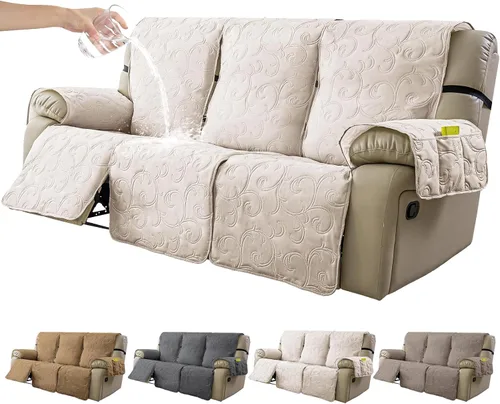 Vista 10 de Funda reclinable 100% impermeable para sofá biplaza, 4 piezas divididas para sofá reclinable de 2 asientos, funda de sofá reclinable antideslizante