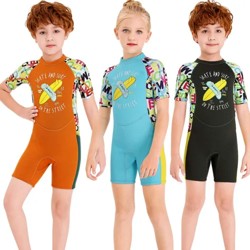 Vista 6 de Traje de neopreno térmico para niños, traje de baño corto de 2.5 mm para niñas y niños, juvenil, adolescente, niño pequeño, traje de baño de una