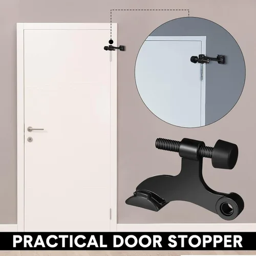 Vista 5 de Funrous Tope de puerta con pasador de bisagra, 24 piezas, de satén, cepillado, ajustable, resistente, con puntas de parachoques de goma (negro)