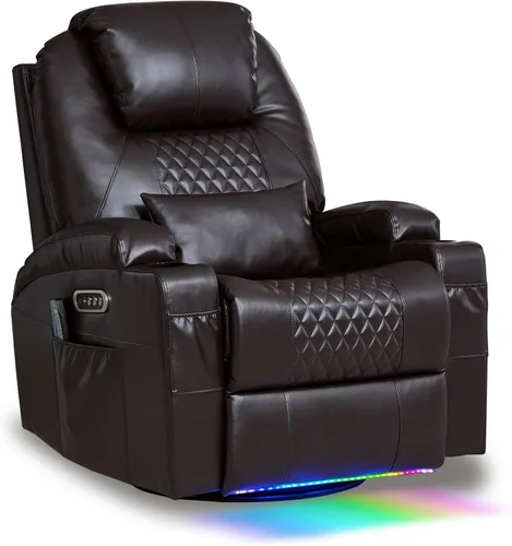 Vista 21 de AHMED Silla reclinable giratoria de doble motor, piel sintética, color Beige