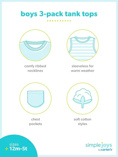 Vista 3 de Simple Joys by Carter's Camisetas sin mangas para niños pequeños y bebés, multipacks