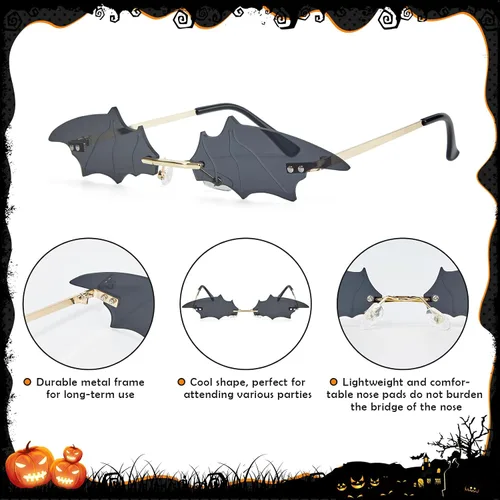 Vista 2 de American Trends Gafas de sol de murciélago con llama de fuego para mujeres y hombres, gafas de ojos sin montura para fiesta de Halloween