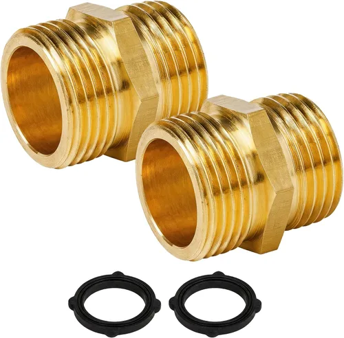 Vista 10 de Hourleey Adaptador de manguera de jardín, conectores de manguera de latón macizo de 3/4 pulgadas, paquete de 2 conectores de manguera con 2