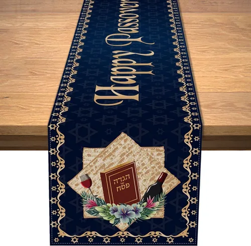 Vista 8 de Camino de mesa de feliz Pascua Pesaj Estrella de David Festival Judío Festividad Fiesta Hogar Cocina Comedor Mesa Decoración (13 x 72 pulgadas)