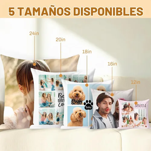 Vista 5 de Almohada personalizada con relleno, almohadas personalizadas con texto de imagen, impresión de doble cara 5 tamaños y 10 colores, almohada 1 Foto
