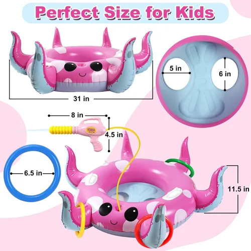 Vista 3 de Motiloo Octopus - Flotador de piscina para niños con pistola de agua, juguetes inflables de piscina para niños de 3 a 12 años de edad, fiestas