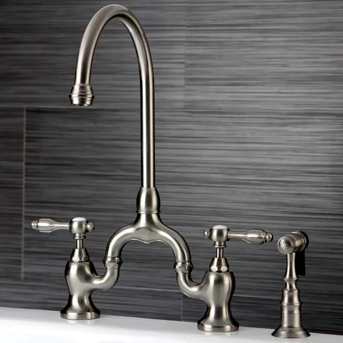 Vista 2 de Kingston Brass KS7798TALBS Grifo de cocina de puente de alcance de 7 3/4 pulgadas con rociador de latón, níquel cepillado, 13.88 x 7.75 x 16.81