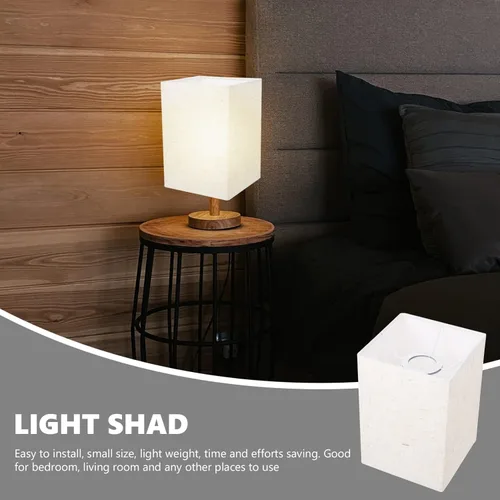 Vista 3 de Pantalla rectangular de lino para lámpara de tela blanca con clip, cubierta de luz, reemplazo de pantalla beige