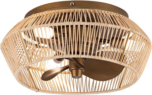 Vista 18 de Ventiladores de techo con luces de montaje empotrado, de 20 pulgadas, con lámpara de madera estilo Bohemia con cuentas, control remoto y aplicación