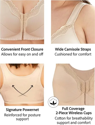 Vista 4 de Exquisite Form Sujetador de algodón totalmente inalámbrico para mujer 5100531 con cierre frontal y encaje