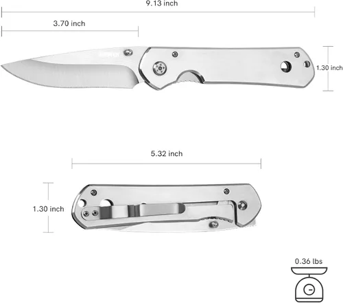 Vista 2 de Dispatch Iris Navaja de bolsillo plateada de 3.9 pulgadas para hombres, cuchillo plegable EDC para camping, supervivencia, senderismo al aire