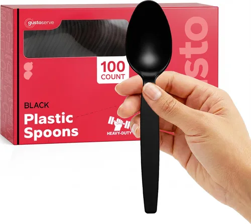 Vista 6 de Comfy Package [Paquete combinado de 360 unidades] cubiertos básicos de plástico negro, utensilios desechables pesados, 180 tenedores, 120 cucharas