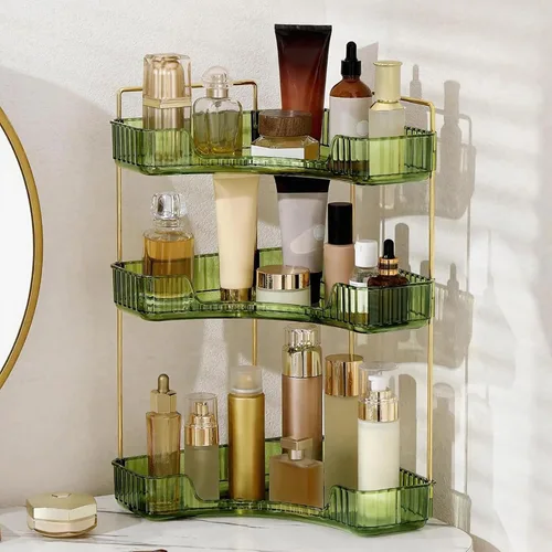 Vista 9 de INVSSENE Organizador esquinero para encimera de baño, bandejas organizadoras de tocador para mostrador, organizadores de maquillaje, bandeja de Azul