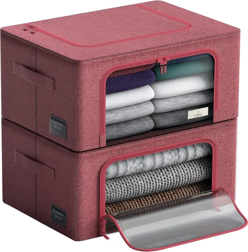 Vista 15 de Sorbus Cajas de almacenamiento con marco de metal - Bolsas organizadoras de ropa apilables y plegables - Contenedores de almacenamiento de tela