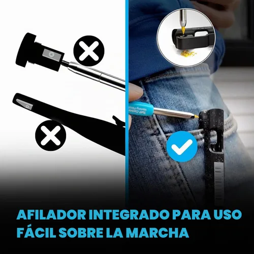 Vista 4 de OX Tools Pro Tuff - Lápiz de marcado de carbono con soporte, sacapuntas y clip para cinturón, lápiz mecánico resistente ideal para carpinteros