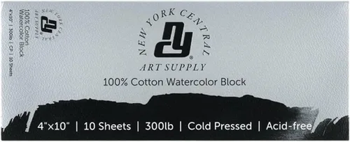 Vista 7 de New York Central Bloque de acuarela, prensa fría de 300 libras/22.58 oz/m², 4 x 10 pulgadas, 10 hojas en total, papel de acuarela archivado
