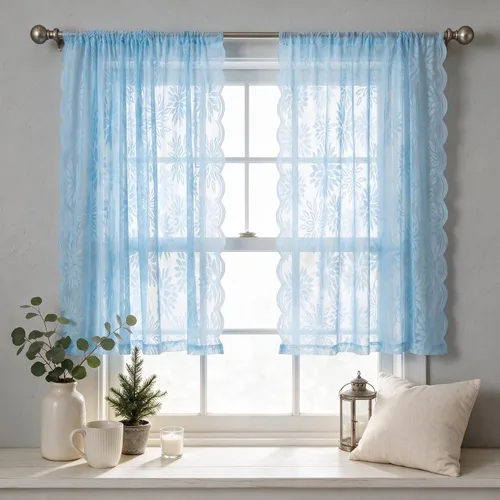 Vista 20 de Horaldaily 2 cenefas transparentes de encaje negro de 55 x 14 pulgadas