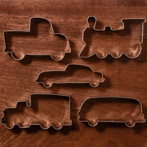 Vista 4 de LILIAO Juego de cortadores de galletas de transporte, 5 piezas, cortadores de fondant para tren, camión, camioneta, coche golpeado y autobús, acero