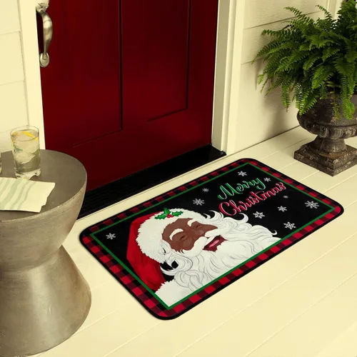 Vista 6 de Bencailor Juego de 2 alfombras y tapetes de cocina de Papá Noel afroamericano de Navidad, antideslizantes, color negro, tapete de baño, tapete