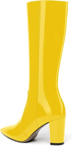 Vista 49 de AMBELIGHT Botas altas hasta la rodilla con cremallera y puntera puntiaguda para mujer, de patente sólida, tacón alto, 3.3 pulgadas