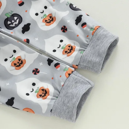 Vista 5 de Muasaaluxi Sudadera de manga larga para bebé recién nacido, niña y niño, disfraz de Halloween, sudadera de manga larga con diseño de calabaza