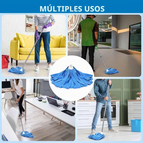 Vista 5 de Mopa de microfibra Matthew Compatible con recarga Ceda - Reemplazo de mopa comercial con mango de acero inoxidable de 54" y 2 cabezales de mopa