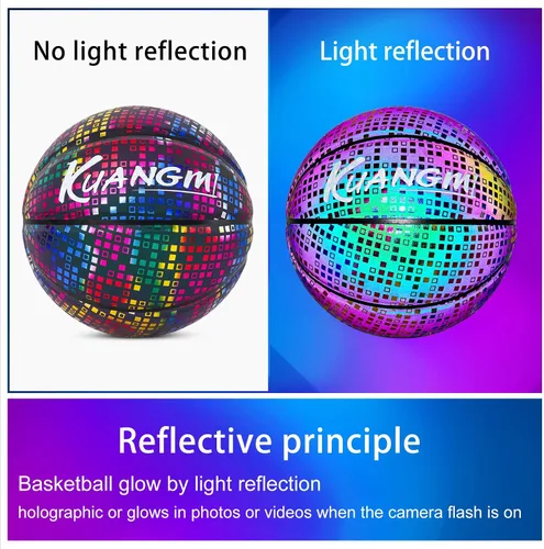 Vista 3 de Kuangmi Baloncesto reflectante brillante holográfico luminoso para juego nocturno, canasta iluminada, tamaño oficial 7 29.5 pulgadas