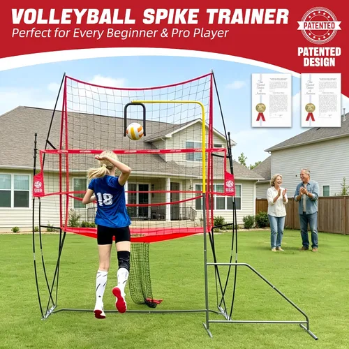 Vista 2 de Entrenador de púas de voleibol, altura ajustable, equipo de práctica individual para ajustar, pinchar, golpear, servir, recarga fácil de bola, base