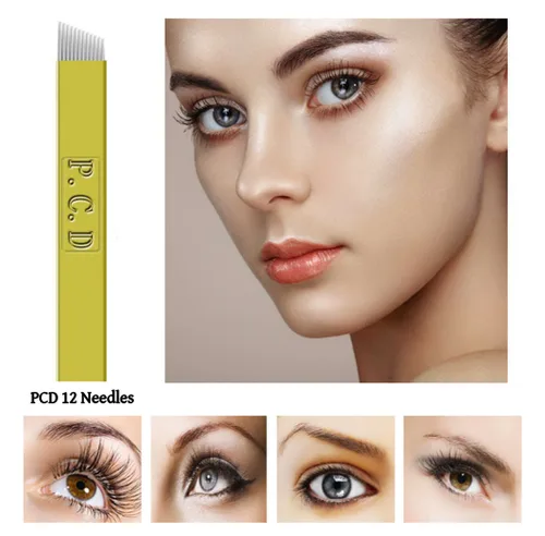 Vista 3 de Xiaoyu Agujas de Microblading, cuchilla disponible de Microblading del acero inoxidable para el maquillaje permanente de la ceja, 50PCS, 12PCD