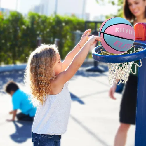 Vista 6 de KUYOTQ Pelota de baloncesto para niños y jóvenes tamaño 5 (27.5") Elite para niñas, baloncesto premium de goma para interiores y exteriores, juego