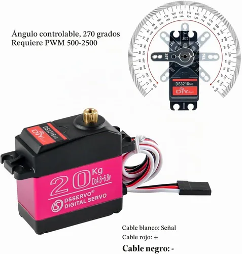 Vista 4 de DS3218 - Servo digital de engranaje de metal de alto par resistente al agua servo RC de 44.1 lbs rotación de 270 grados para autos Baja RC