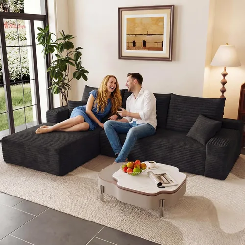 Vista 20 de Sofá modular de 96 pulgadas en forma de L, sofá modular de 3 asientos, sofá modular de pana de espuma viscoelástica sin hueso para sala de estar