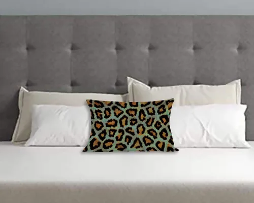 Vista 3 de Funda de cojín rectangular de lino y algodón con estampado de leopardo verde azulado, elegante, funda de cojín lumbar para sofá o cama, 12 x 18