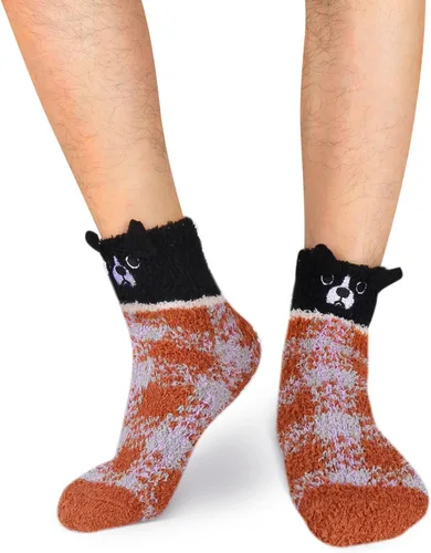 Vista 9 de Violet Mist Calcetines mullidos para hombre, unisex, lindos animales, acogedores, divertidos, esponjosos, cálidos, de invierno, de felpa