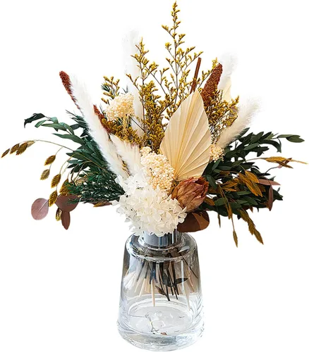 Vista 9 de Ramo de flores secas naturales, decoración de hierba de las pampas con plantas preservadas, arreglos florales rústicos bohemios para centros de mesa