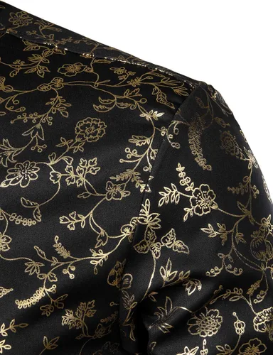 Vista 4 de ZEROYAA Camisas de vestir de manga larga con botones y estampado floral de rosas para hombre