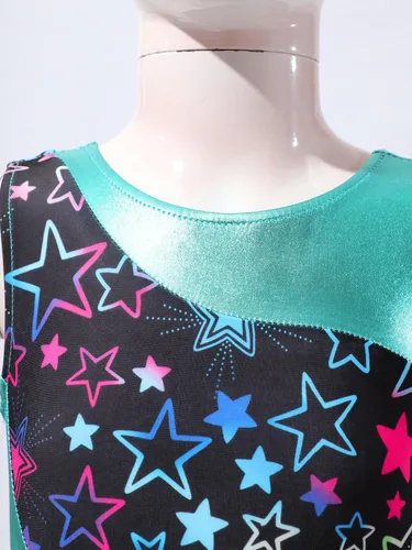 Vista 5 de Yartina Leotardo de gimnasia estampado para niñas, traje de baño de 2 piezas con pantalones cortos