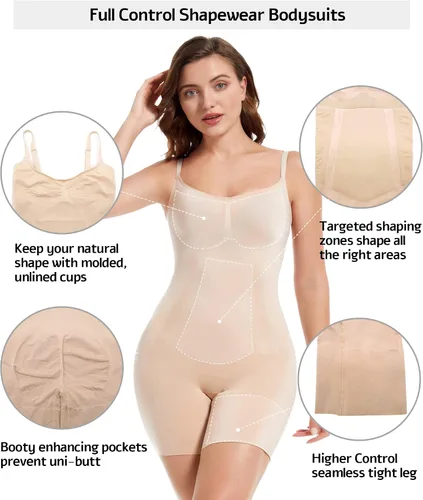 Vista 4 de SHAPERX - Enterizo modelador de silueta hasta medio muslo para mujer no contiene costuras y disimula el abdomen