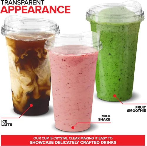 Vista 5 de Vasos de plástico transparente de 24 onzas con tapas desechables, taza Togo con tapa para sorber sin popote para batidos, café helado, limonada