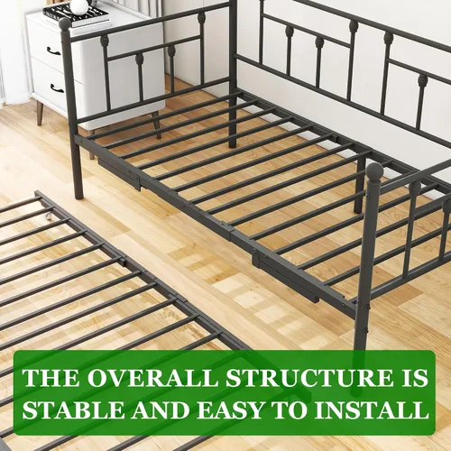 Vista 10 de HOMERECOMMEND Sofá cama doble con soporte de listones de acero nido estándar, negro