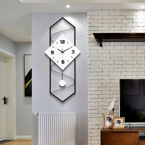 Vista 4 de Reloj de pared moderno de péndulo con movimiento silencioso, metal y madera maciza, reloj de pared para decoración de sala de estar, dormitorio