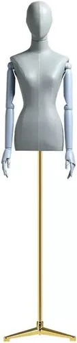 Vista 12 de Maniquí de forma de vestido femenino, torso de maniquí de cuerpo de poliuretano con soporte de metal ajustable en altura, brazos de madera, cuerpo