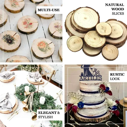 Vista 4 de Efavormart - Losas de madera de álamo rústicas redondas de 9 pulgadas de diámetro, decoración de mesa natural para bodas y eventos