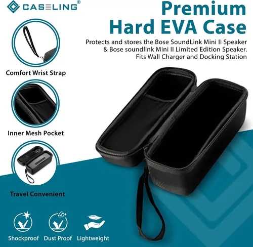Vista 2 de Funda de viaje Caseling de EVA rígida prémium para miniparlante Bluetooth Bose Soundlink Negro