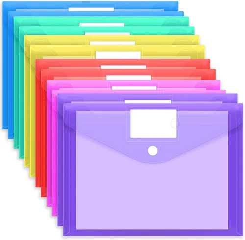 Vista 13 de EOOUT 7 sobres de plástico, carpetas de archivos de plástico para documentos, carpetas de archivos con cierre de con bolsillo para etiquetas