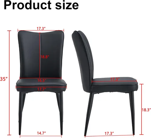 Vista 2 de Juego de 4 sillas de comedor de piel sintética, modernas sillas de comedor con tapizado de cuero y patas metálicas, juego de 4 sillas de comedor Bk-b