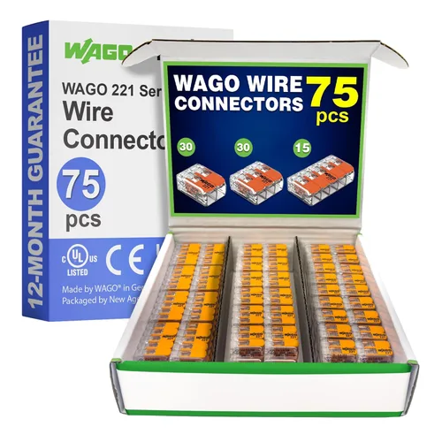 Vista 15 de Conectores de empalme compactos de la serie WAGO 221 de 25 piezas Incluye (10x 221-412) (10x 221-413) (5x 221-415) Conectores de cable WAGO
