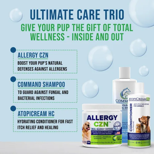 Vista 6 de Champú medicado hipoalergénico para perros con ácido salicílico, piel y cabello sensibles, con picazón y lavado y eliminador de olores (4 onzas)