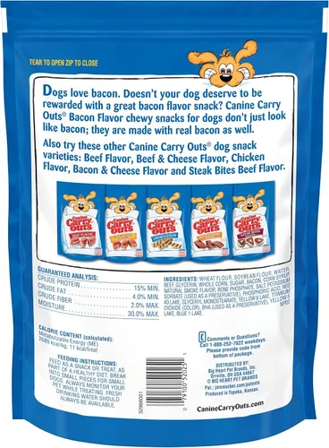 Vista 3 de Canine Carry Outs Golosinas para perros, sabor a tocino, 22.5 onzas (paquete de 4), hechas con tocino real